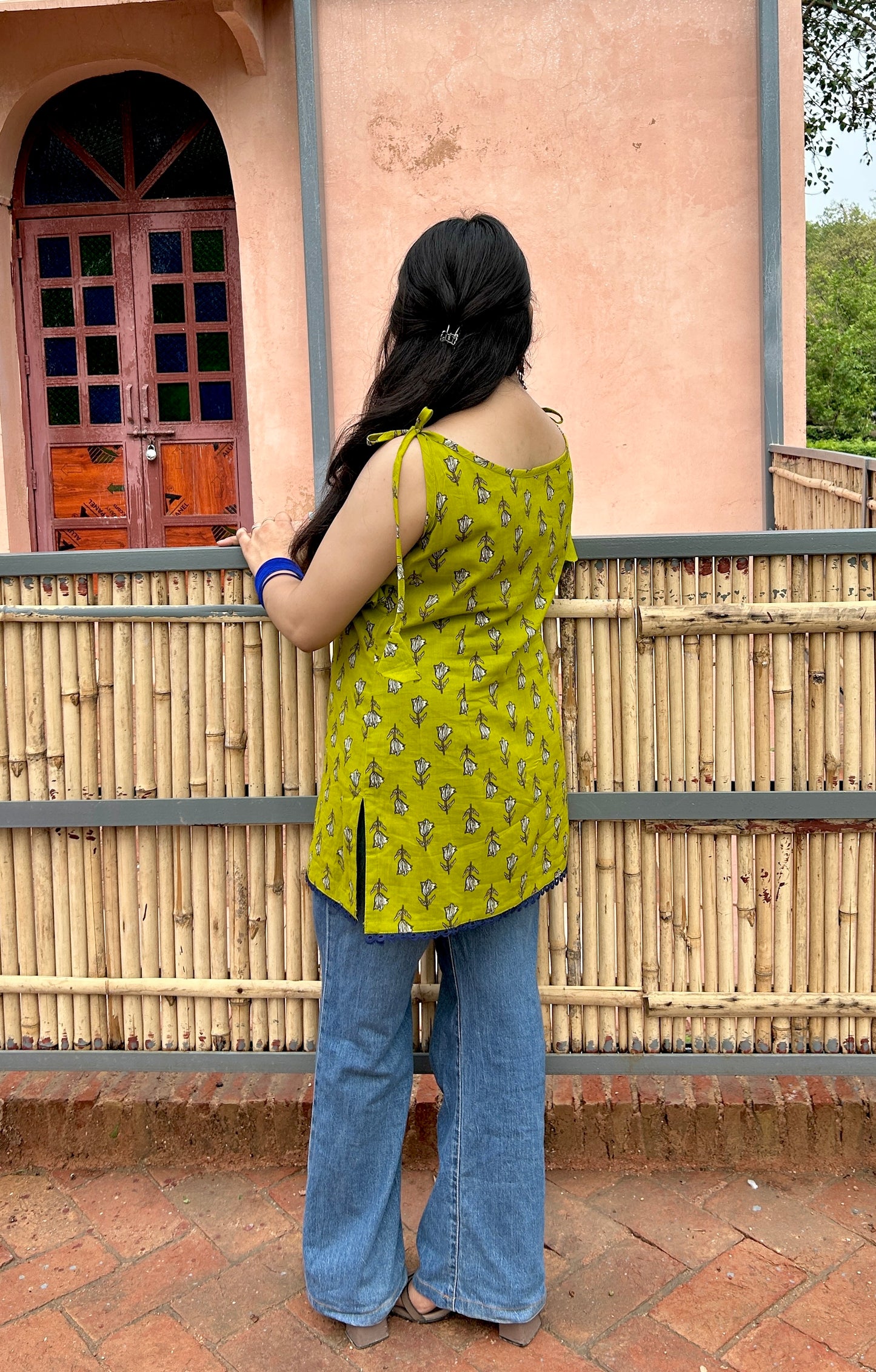 Phoolwari Boho-Bow Neck Cotton Kurti