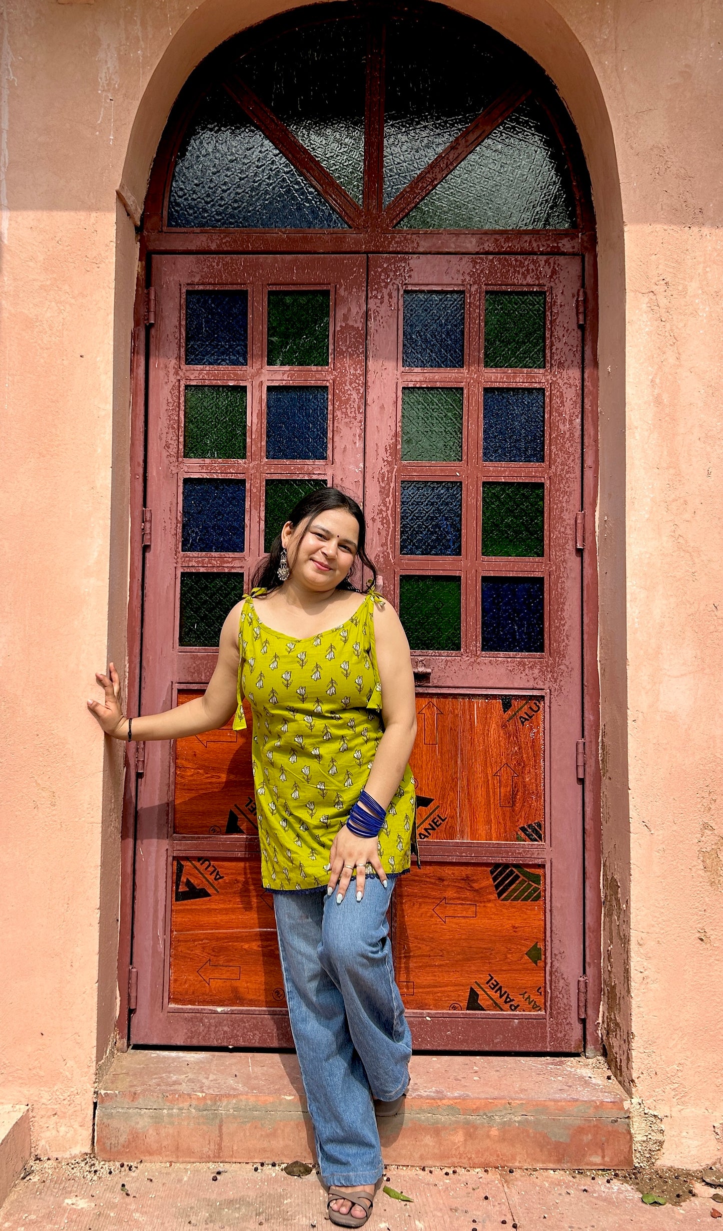 Phoolwari Boho-Bow Neck Cotton Kurti