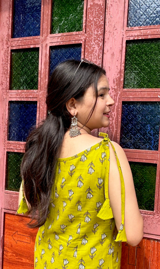 Phoolwari Boho-Bow Neck Cotton Kurti