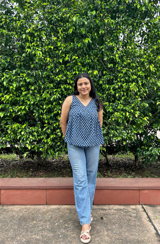 Indigo Blossom Peplum Top