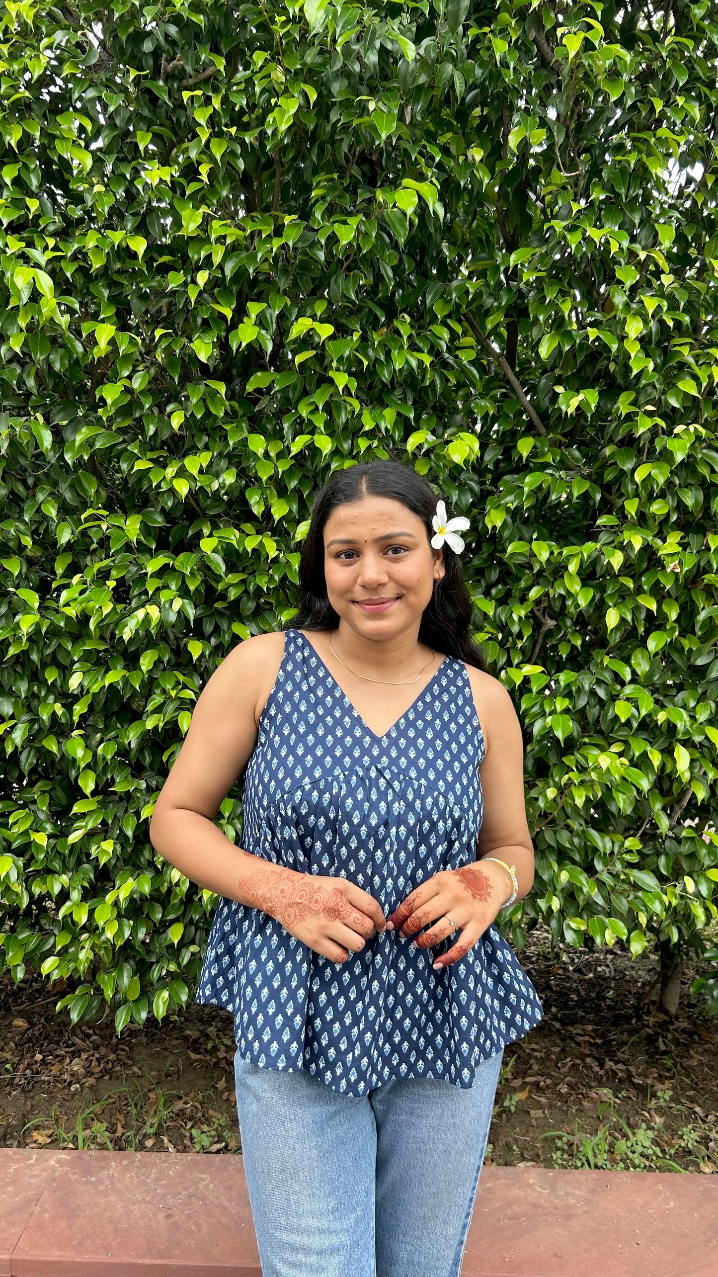 Indigo Blossom Peplum Top
